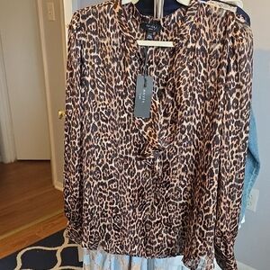 Nine West Leopard Print Blouse - Brown and Black